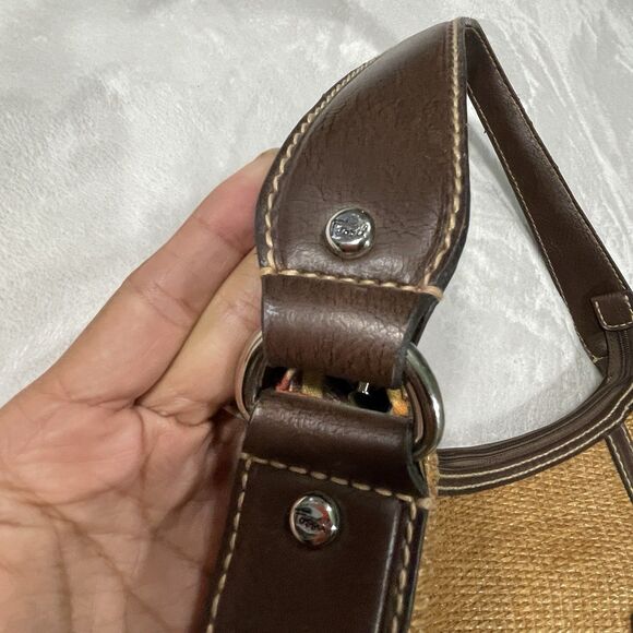 Fossil Straw Leather Multi Compartment Satchel Shoulder Bag Brown Lined 14x8 - Picture 12 of 16